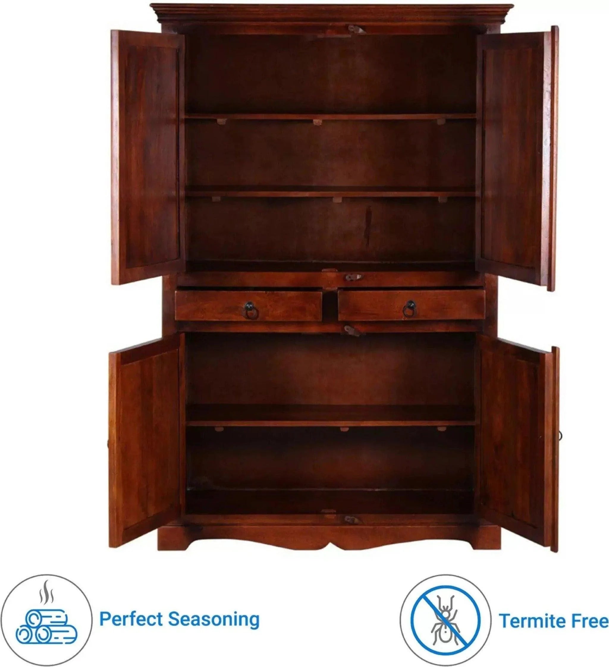 Selten Solid Teak Wood 4 Door Wardrobe - Wooden Twist UAE