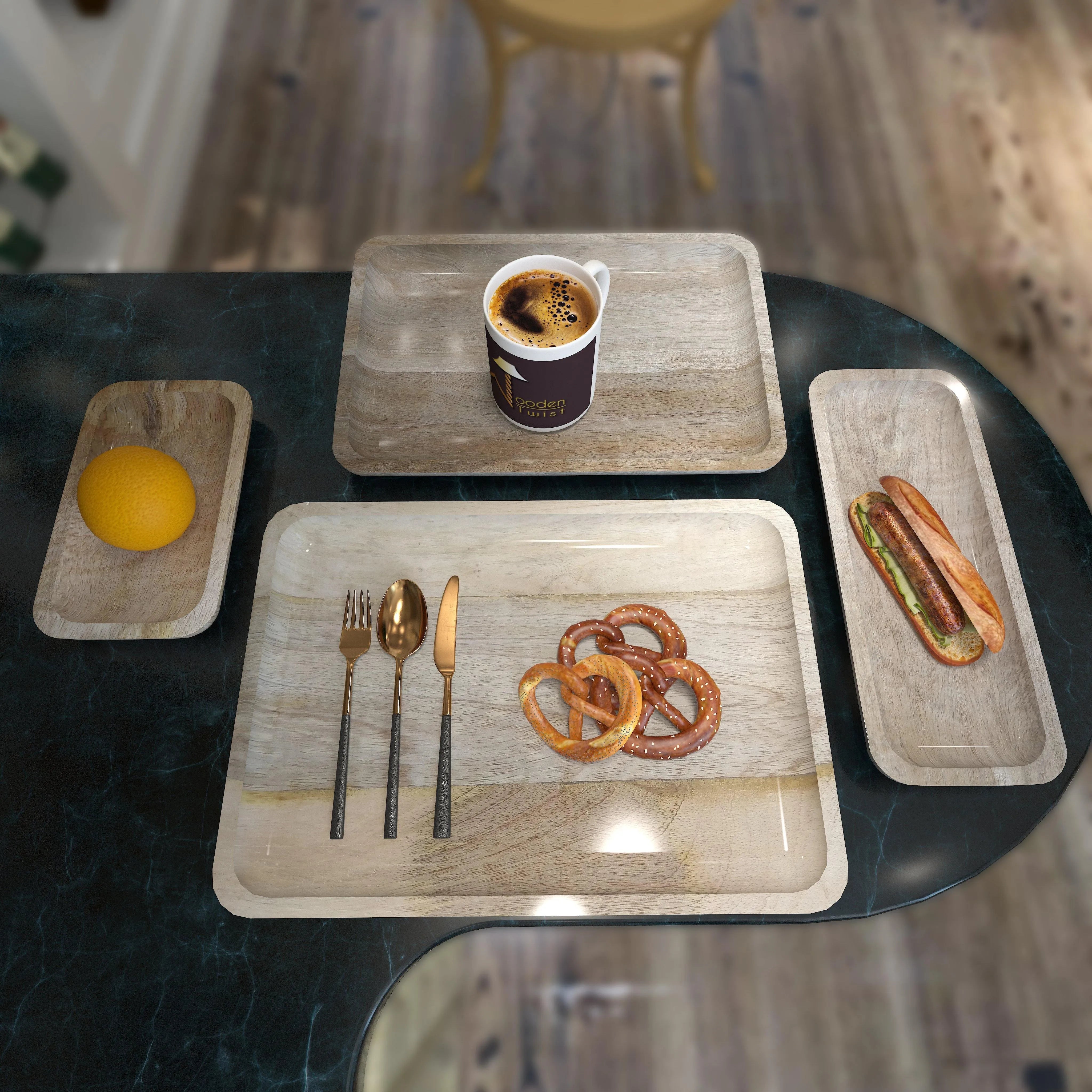 Solid Mango Wood Premium Tray/Platter ( Set of 4 ) - Wooden Twist UAE