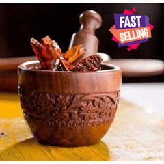 Brown Wooden Kitchen Tool Set (Wood Carved Pestle and Mortar) - Wooden Twist UAE