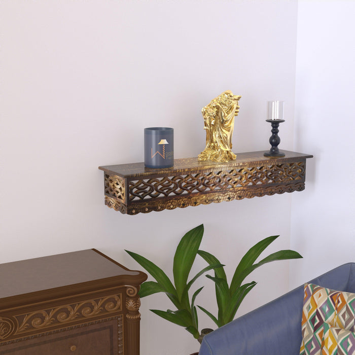 Wooden Fancy Hand Carved Wall Shelf with Jali Work - Decorative Indian Wall Art