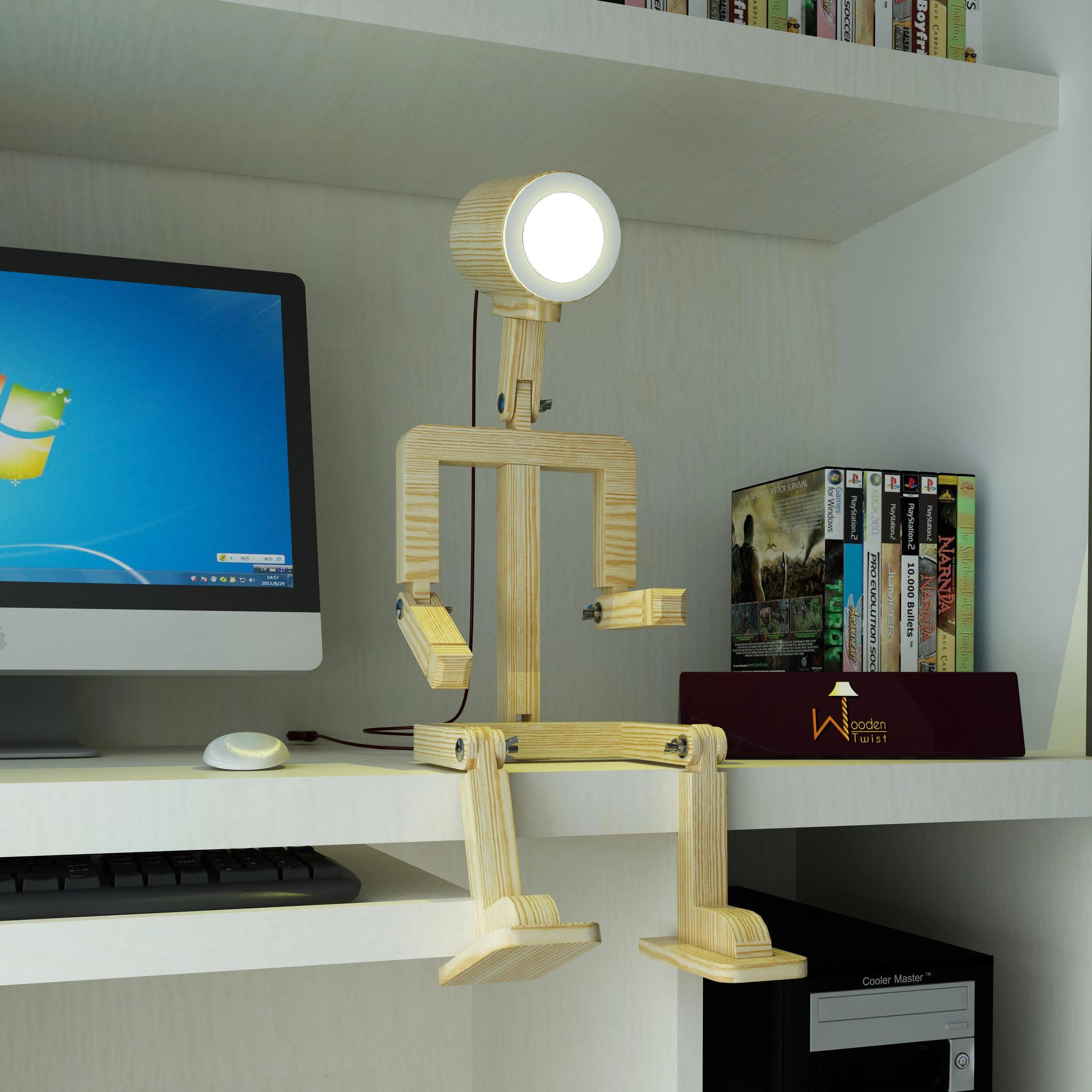 Wooden Robot Shaped LED Lamp (Pinewood)