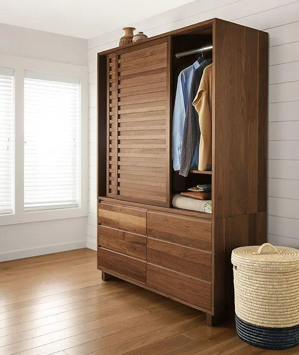 Wooden Twist Traditional Design Sliding Doors Wardrobe with Six Drawers And 2 Door ( Brown ) - Wooden Twist UAE
