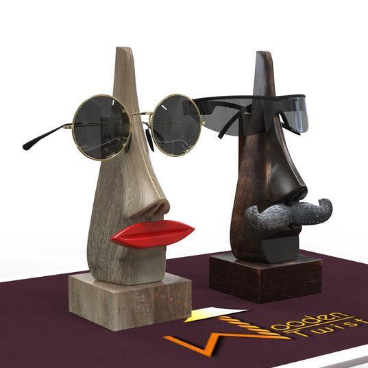 Handcrafted Wooden Nose Shaped Spectacle Holder/ Specs Stand - Wooden Twist UAE