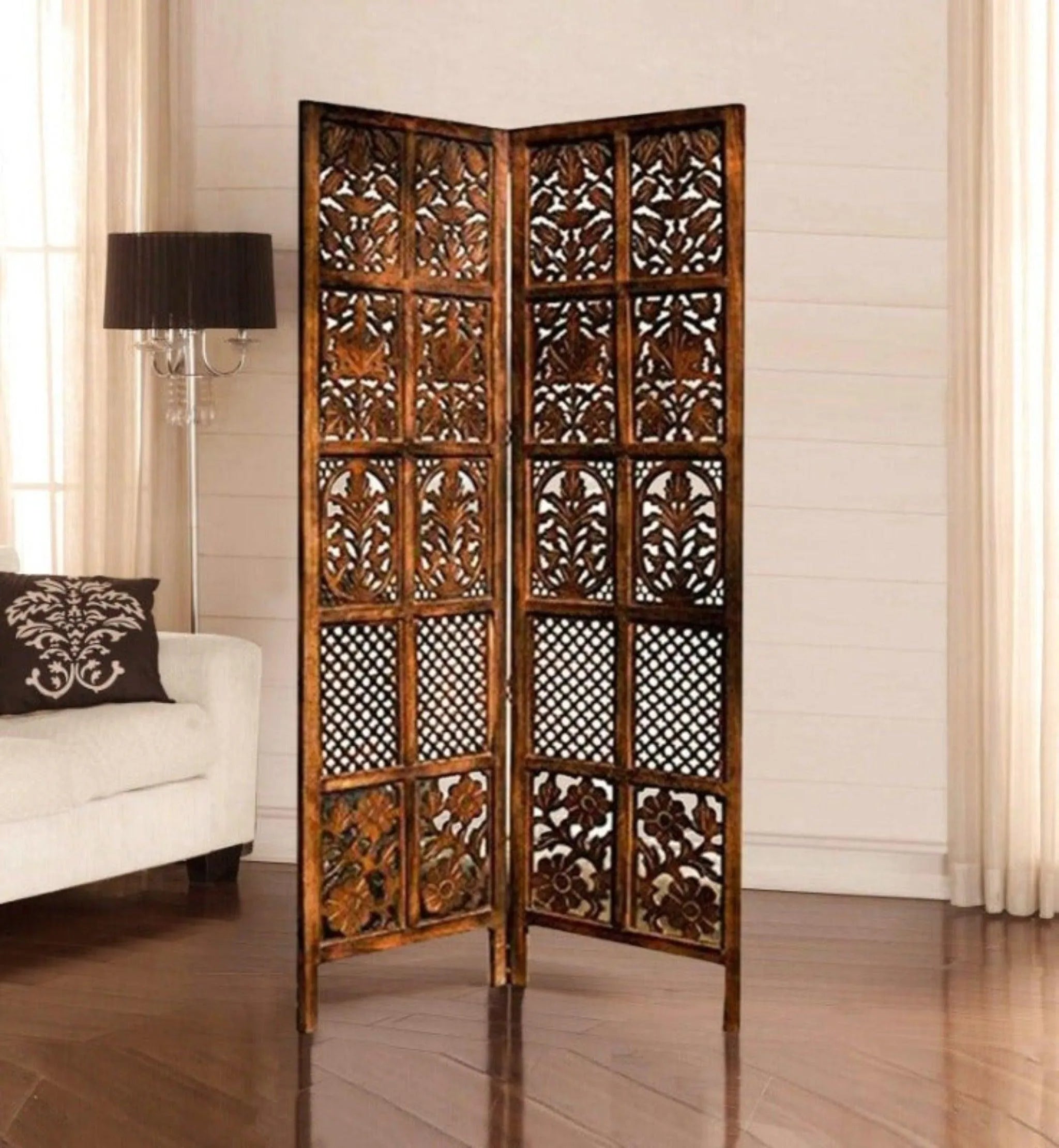 Solid Wood Room Divider (2 Panels) - Wooden Twist UAE