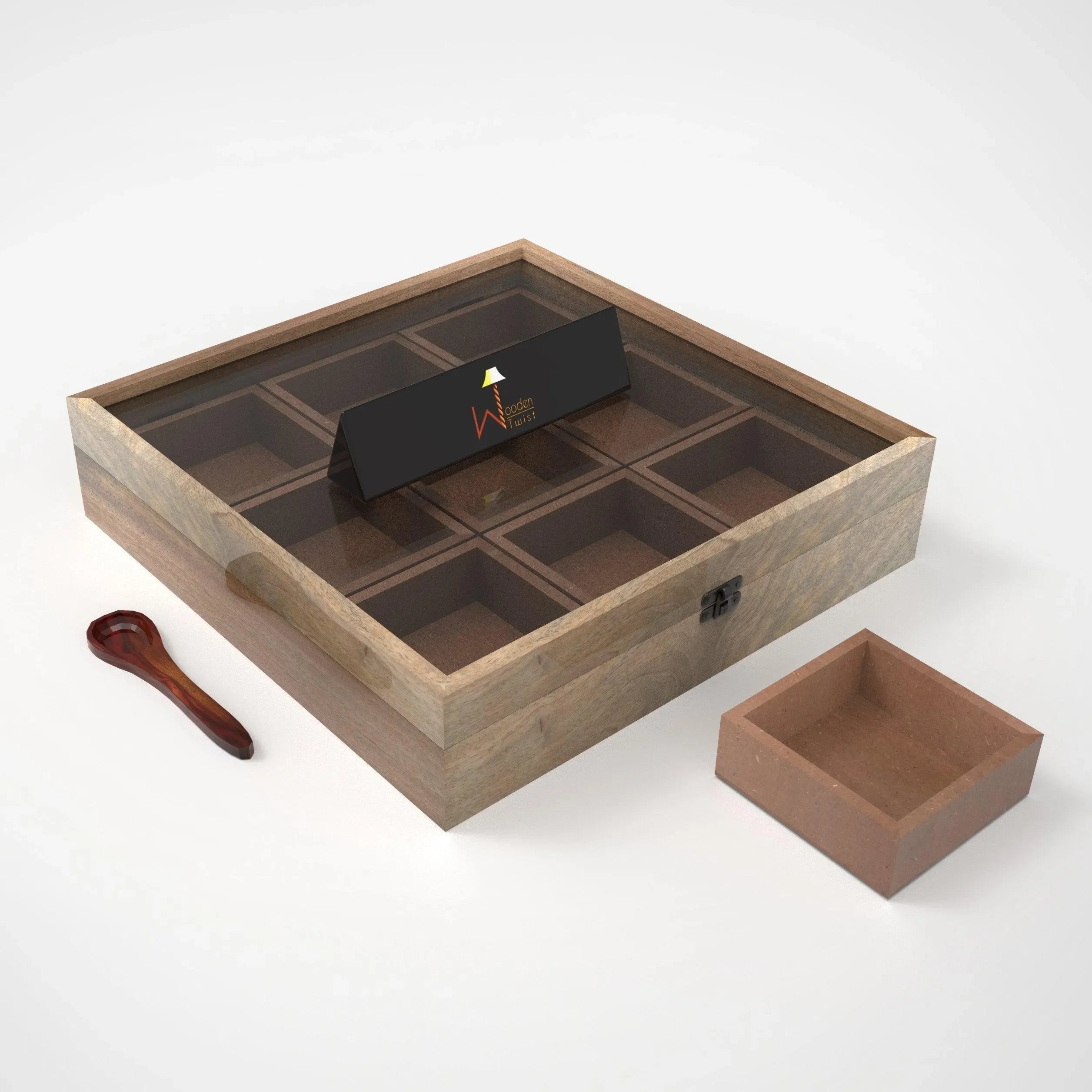 Wooden Spice Box Container - Spice Masala Box Holder - Wooden Twist UAE