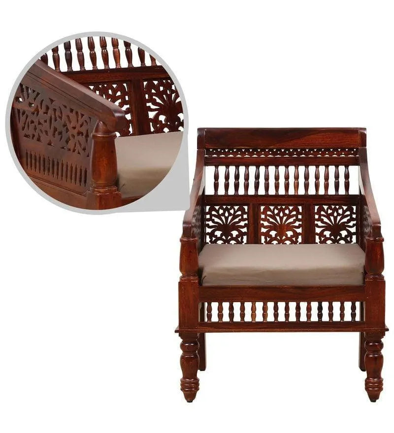 Wooden Intricate Motif Designs Couches (1 Seater Sofa) - Wooden Twist UAE