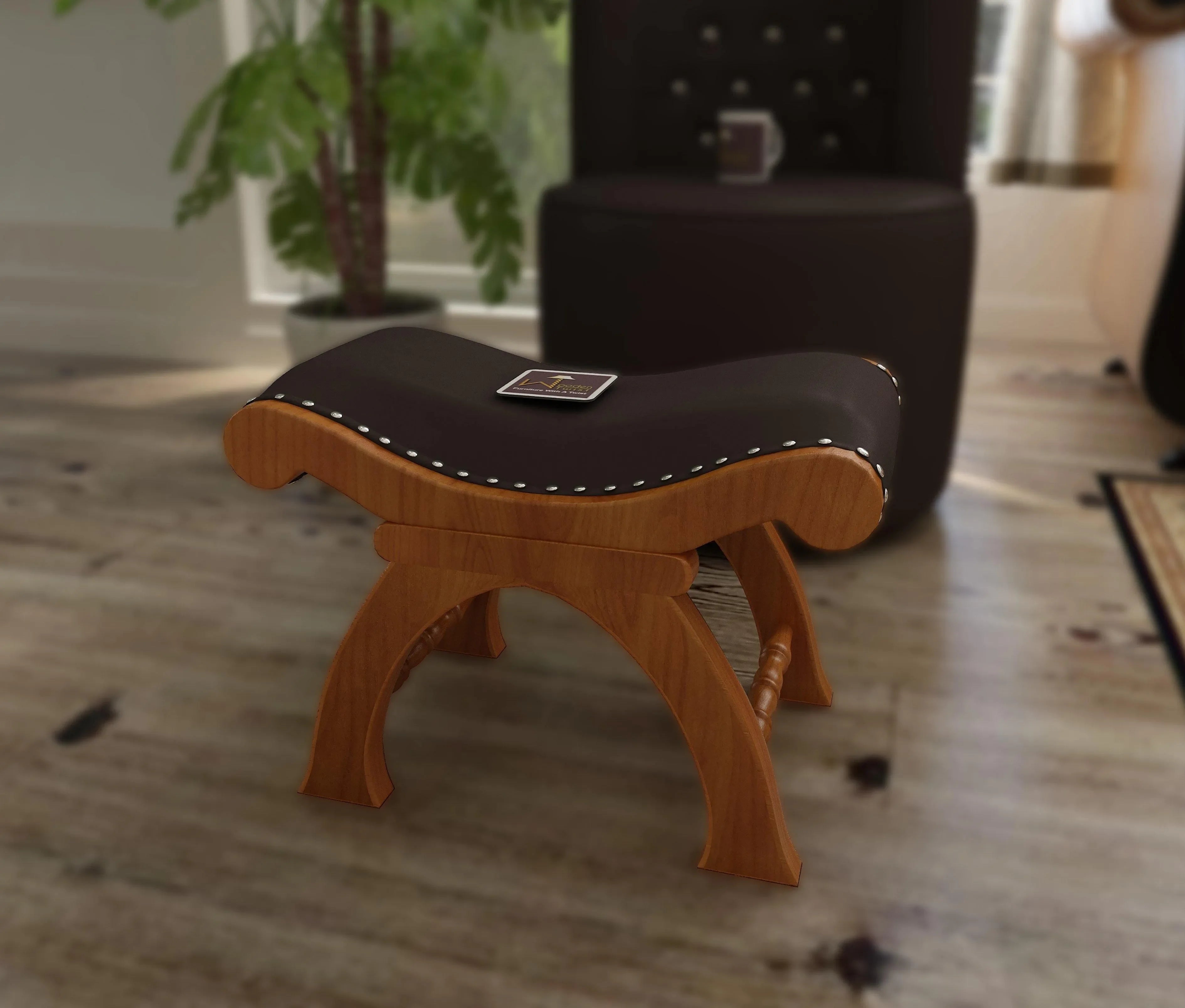 Wooden Twist Piede Teak Wood Ottoman Puffy Stool - Wooden Twist UAE