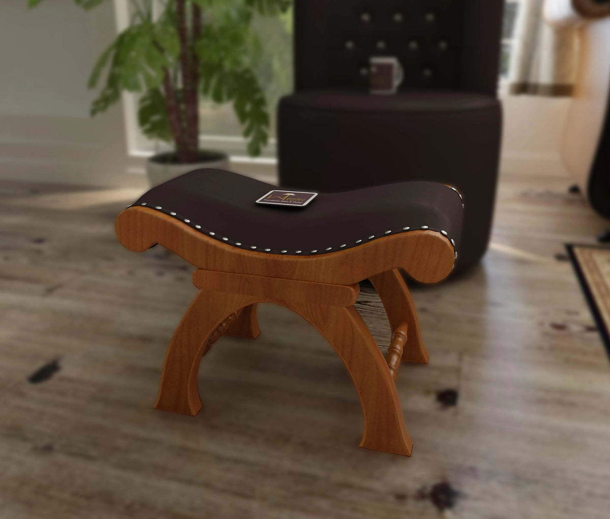 Wooden Twist Piede Teak Wood Ottoman Puffy Stool - Wooden Twist UAE