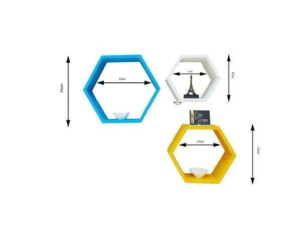 Hexagonal Shape Wooden Floating Wall Shelves Set of 3 - Wooden Twist UAE