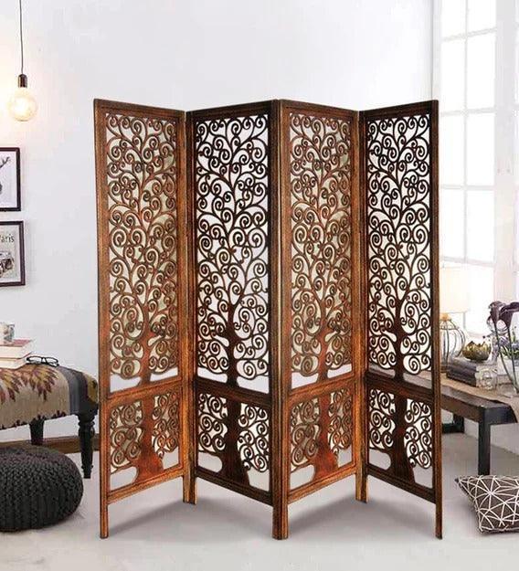 Handcrafted Brown Wooden Room Partition/Divider Screen - Wooden Twist UAE