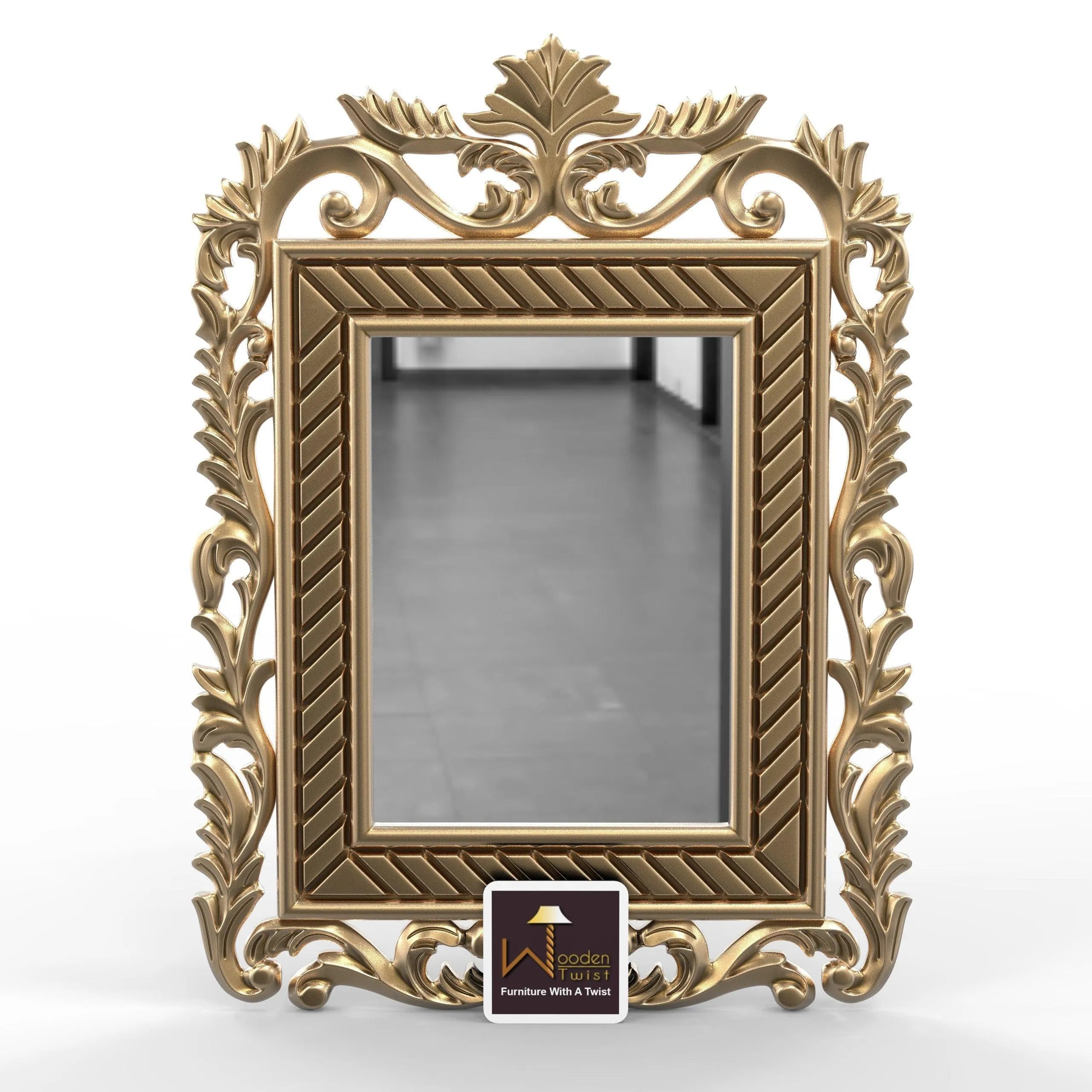 Wooden Carved Mirror (Golden) - Wooden Twist UAE