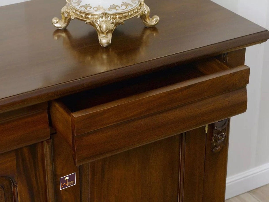 Wooden Twist Regal Style Teak Wood Sideboard Cabinet ( Brown )