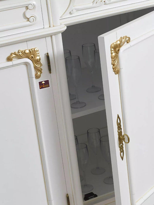 Wooden Twist Embellished Style Teak Wood Sideboard Cabinet ( Golden Leaf ) - Wooden Twist UAE