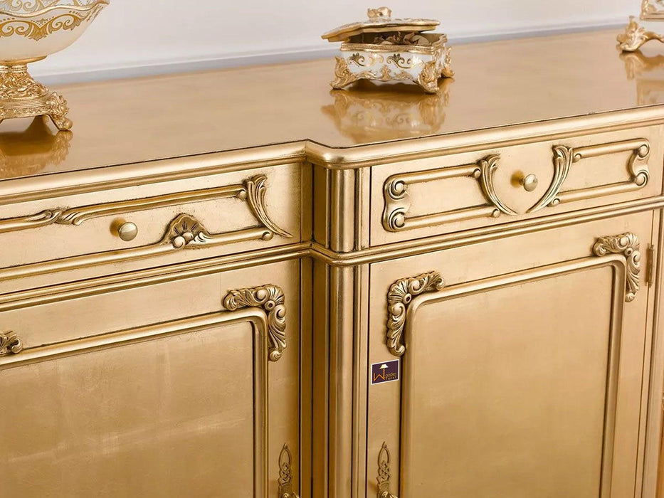 Wooden Twist Auspicious Style Teak Wood Sideboard Cabinet ( Golden )