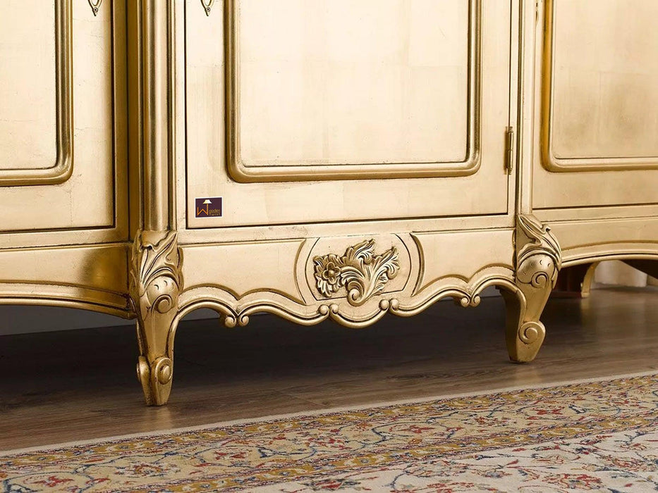 Wooden Twist Auspicious Style Teak Wood Sideboard Cabinet ( Golden )
