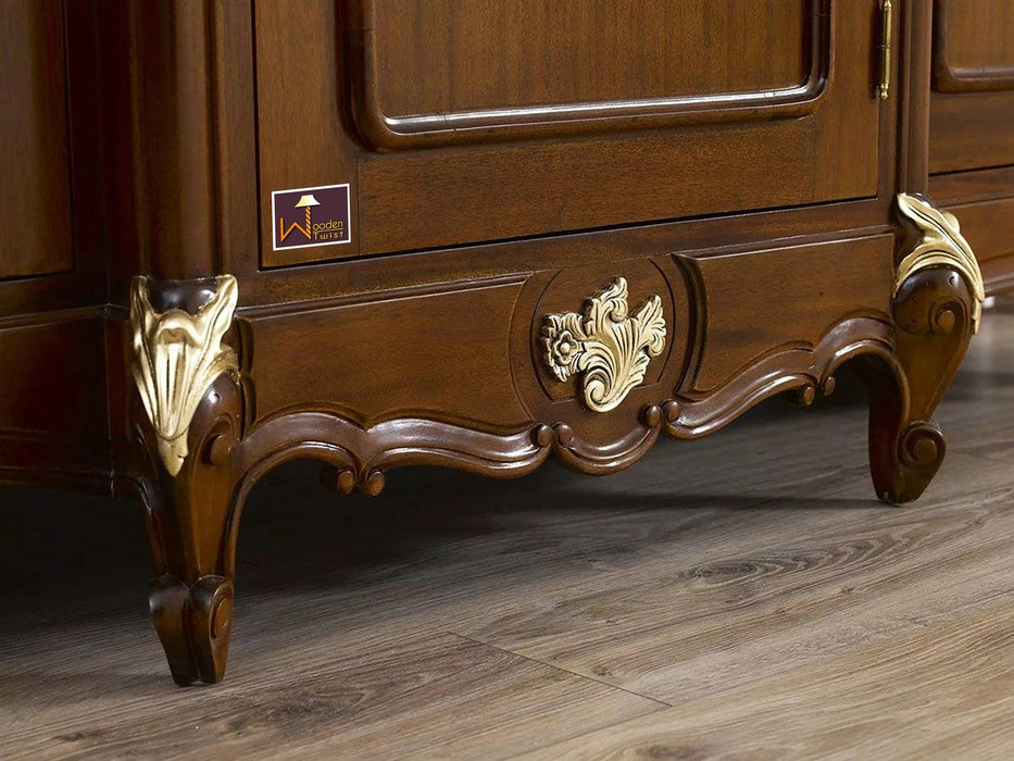 Wooden Twist Slang Style Teak Wood Sideboard Cabinet ( Golden Leaf )