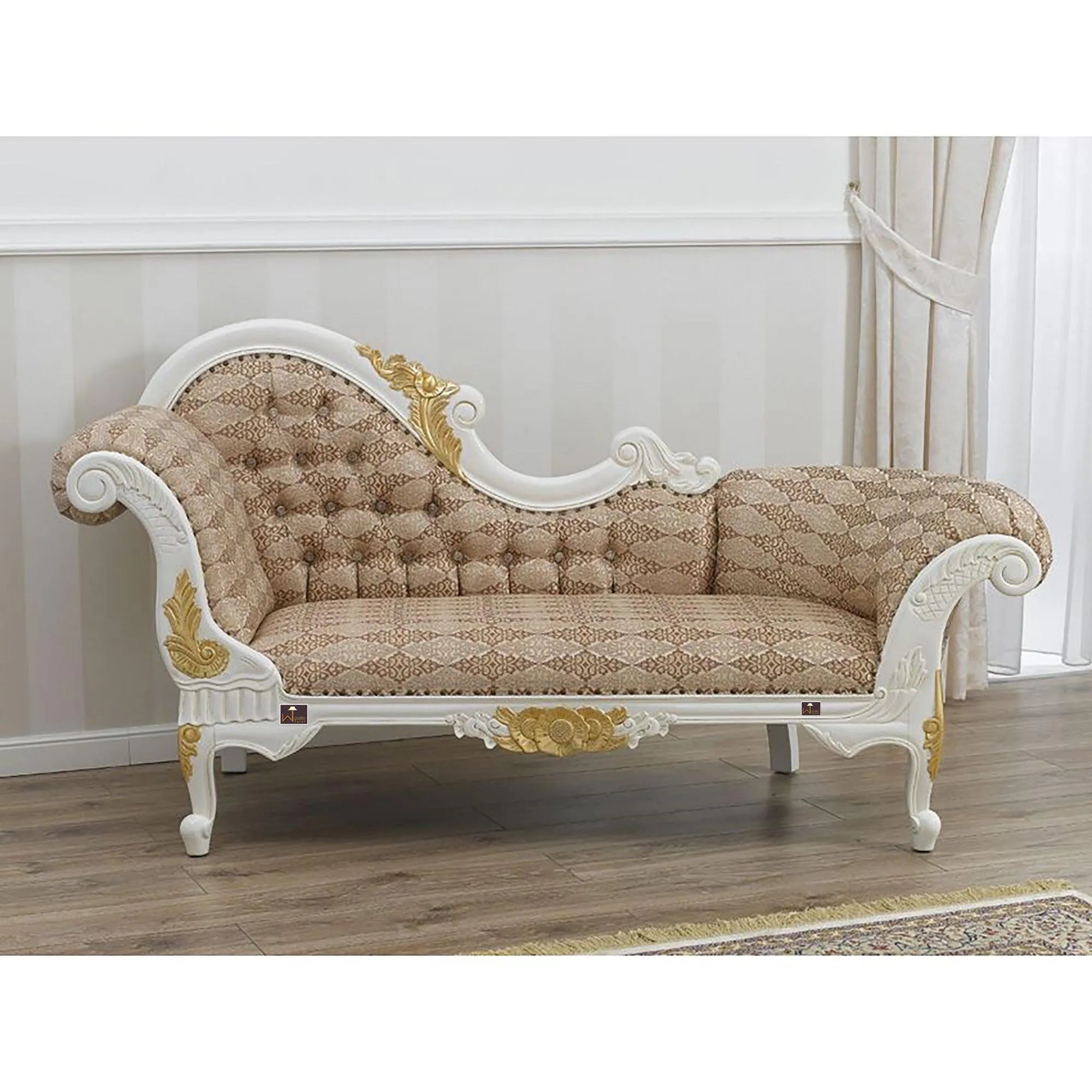 Wooden Hand Carved Modern Baroque Style Chaise Longue Sofa White Lacquered And Silver Leaf - Wooden Twist UAE