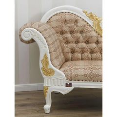 Wooden Hand Carved Modern Baroque Style Chaise Longue Sofa White Lacquered And Silver Leaf - Wooden Twist UAE