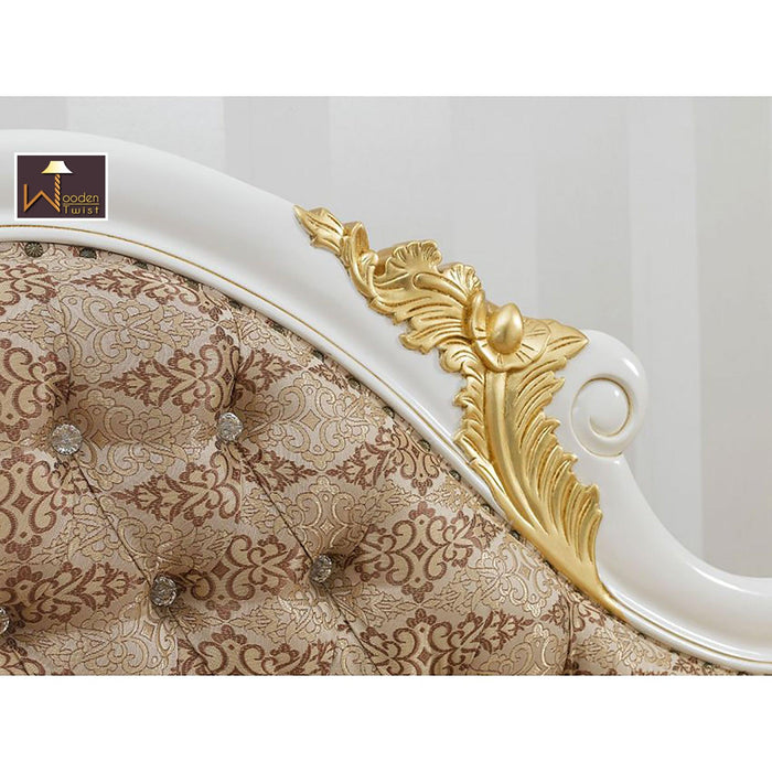 Wooden Hand Carved Modern Baroque Style Chaise Longue Sofa White Lacquered And Silver Leaf