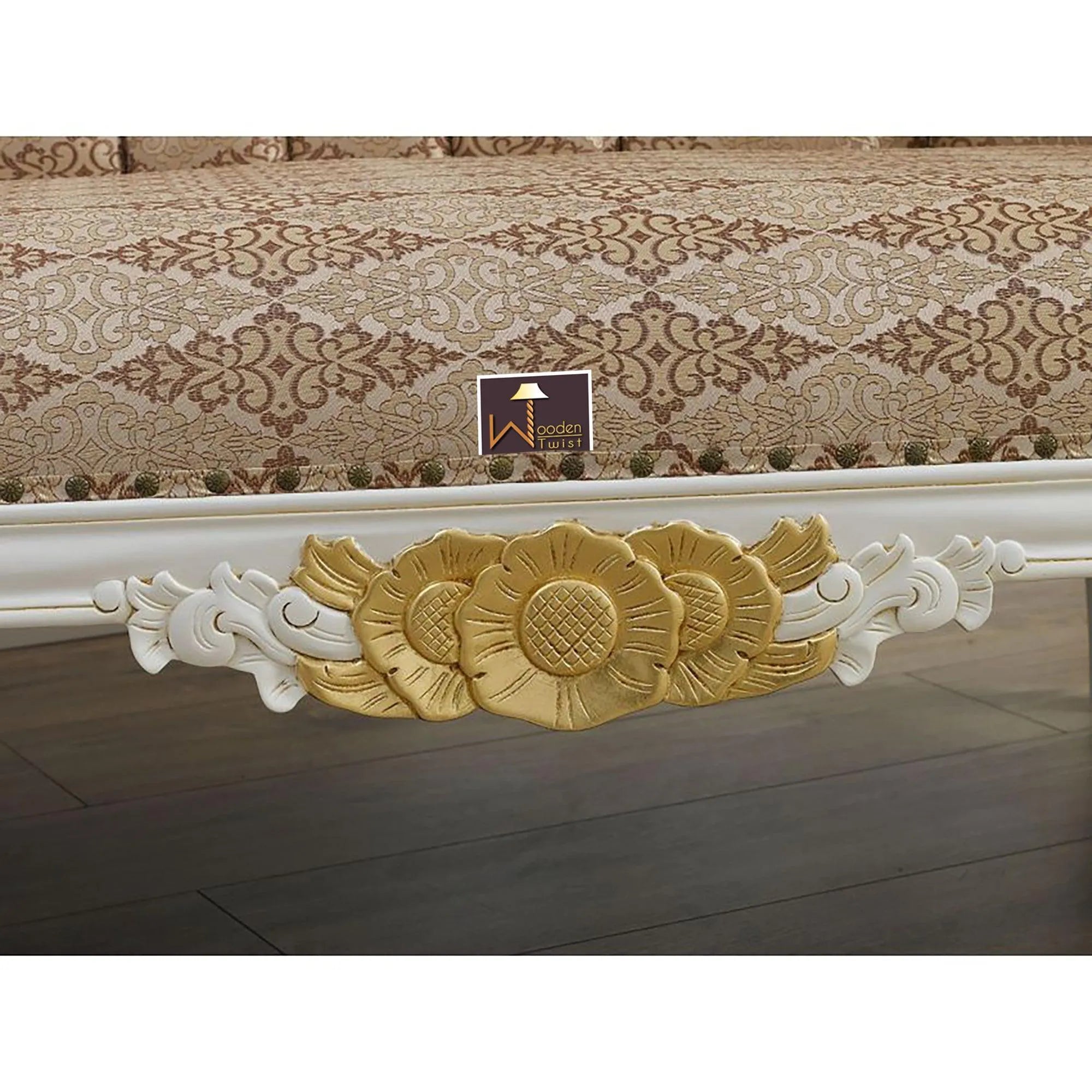 Wooden Hand Carved Modern Baroque Style Chaise Longue Sofa White Lacquered And Silver Leaf - Wooden Twist UAE