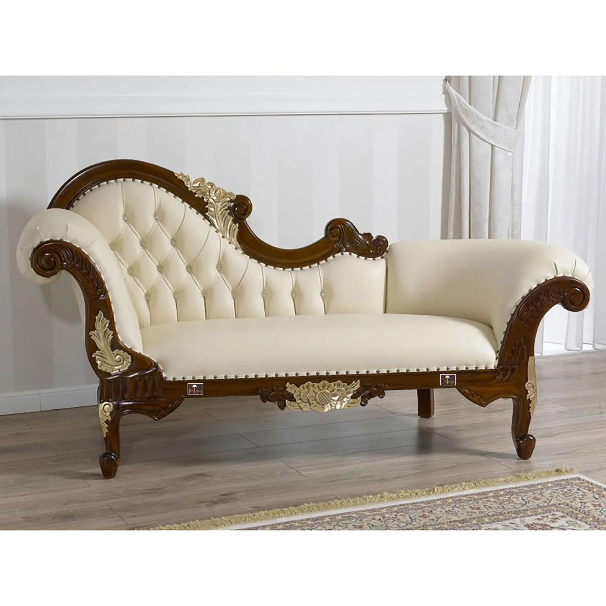 Radiant Teak Wood Handcrafted Deewan Chaise Lounge (Honey Finish Couch) - Wooden Twist UAE