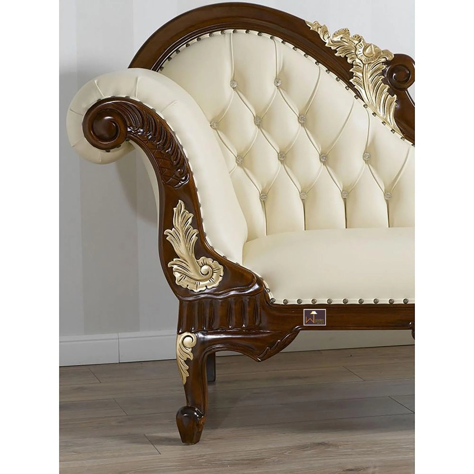 Radiant Teak Wood Handcrafted Deewan Chaise Lounge (Honey Finish Couch) - Wooden Twist UAE