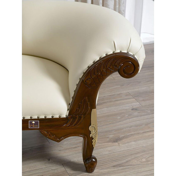 Radiant Teak Wood Handcrafted Deewan Chaise Lounge (Honey Finish Couch) - Wooden Twist UAE