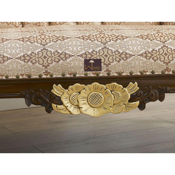 Hand Carved Teak Wood Baroque Style Chaise Longue Sofa Walnut and Gold Leaf
