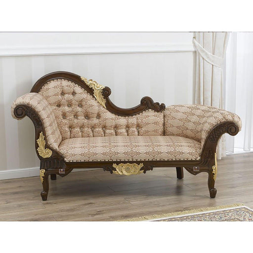 Hand Carved Teak Wood Baroque Style Chaise Longue Sofa Walnut and Gold Leaf - Wooden Twist UAE