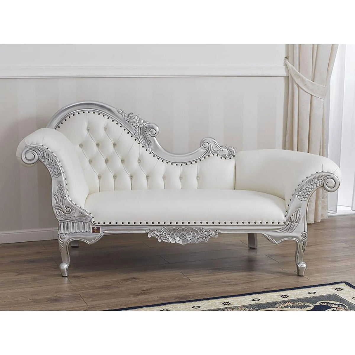 Posh Sheesham Wood Handcrafted Deewan Chaise Lounge (Silver) - Wooden Twist UAE