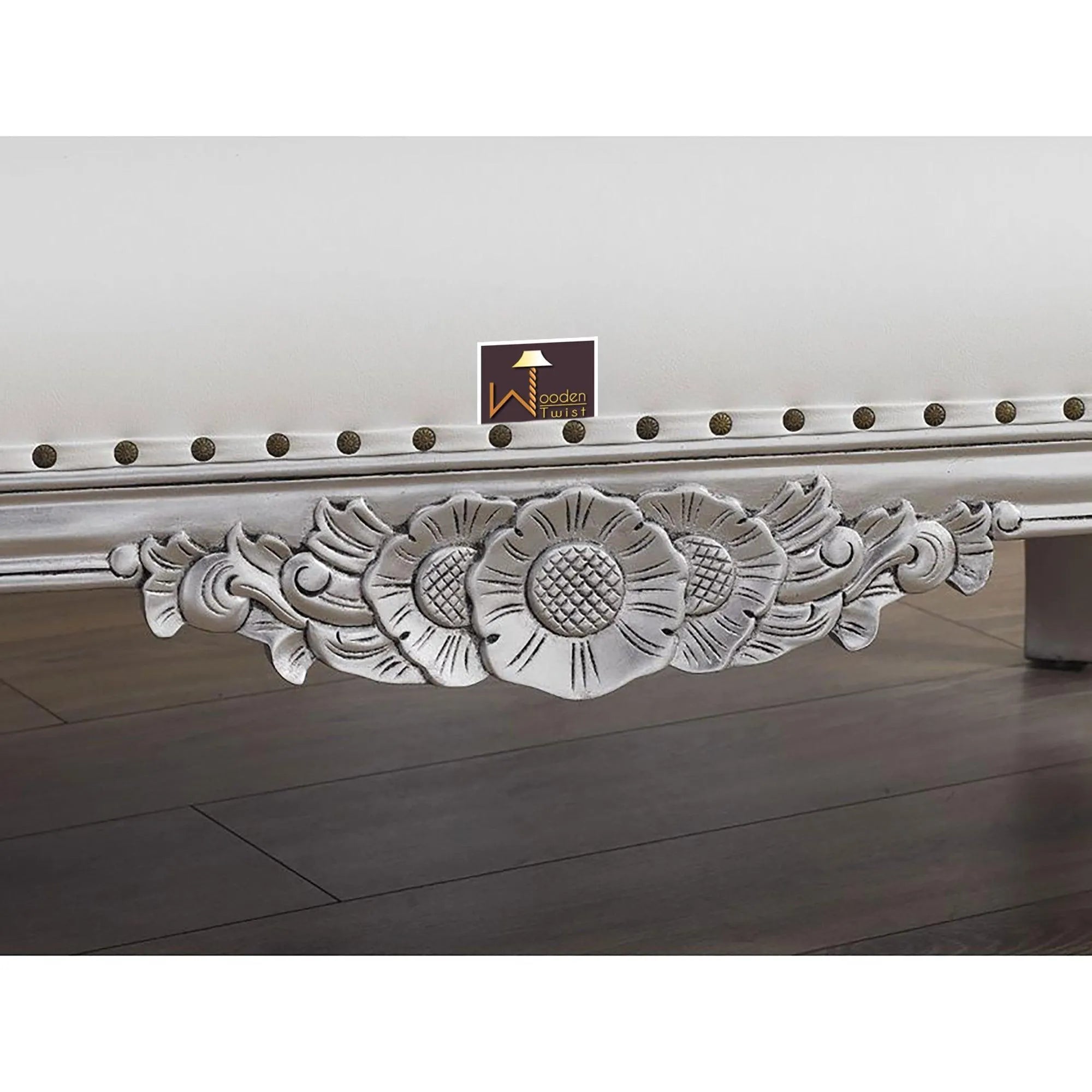 Posh Sheesham Wood Handcrafted Deewan Chaise Lounge (Silver) - Wooden Twist UAE