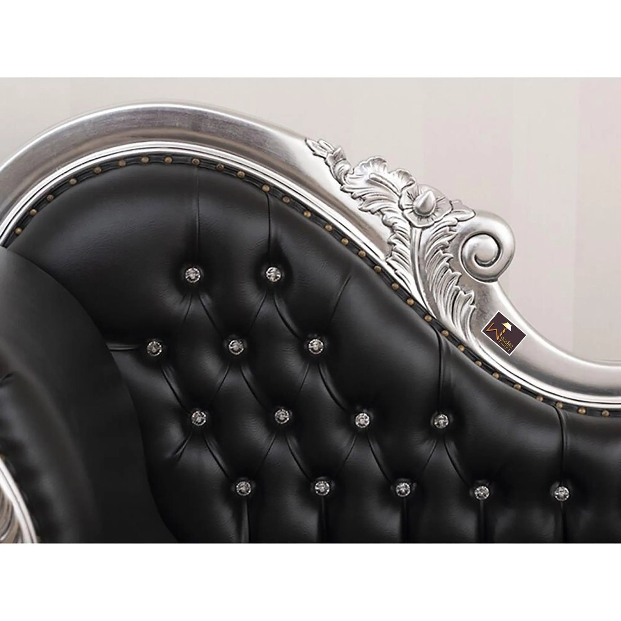 Hand Carved Modern Baroque Style Chaise Longue Silver Leaf (Black) - Wooden Twist UAE