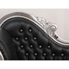 Hand Carved Modern Baroque Style Chaise Longue Silver Leaf (Black) - Wooden Twist UAE