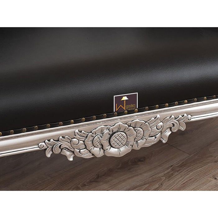 Hand Carved Modern Baroque Style Chaise Longue Silver Leaf (Black)