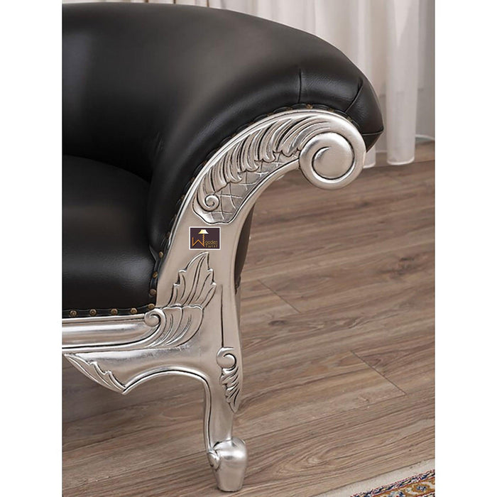 Hand Carved Modern Baroque Style Chaise Longue Silver Leaf (Black) - Wooden Twist UAE