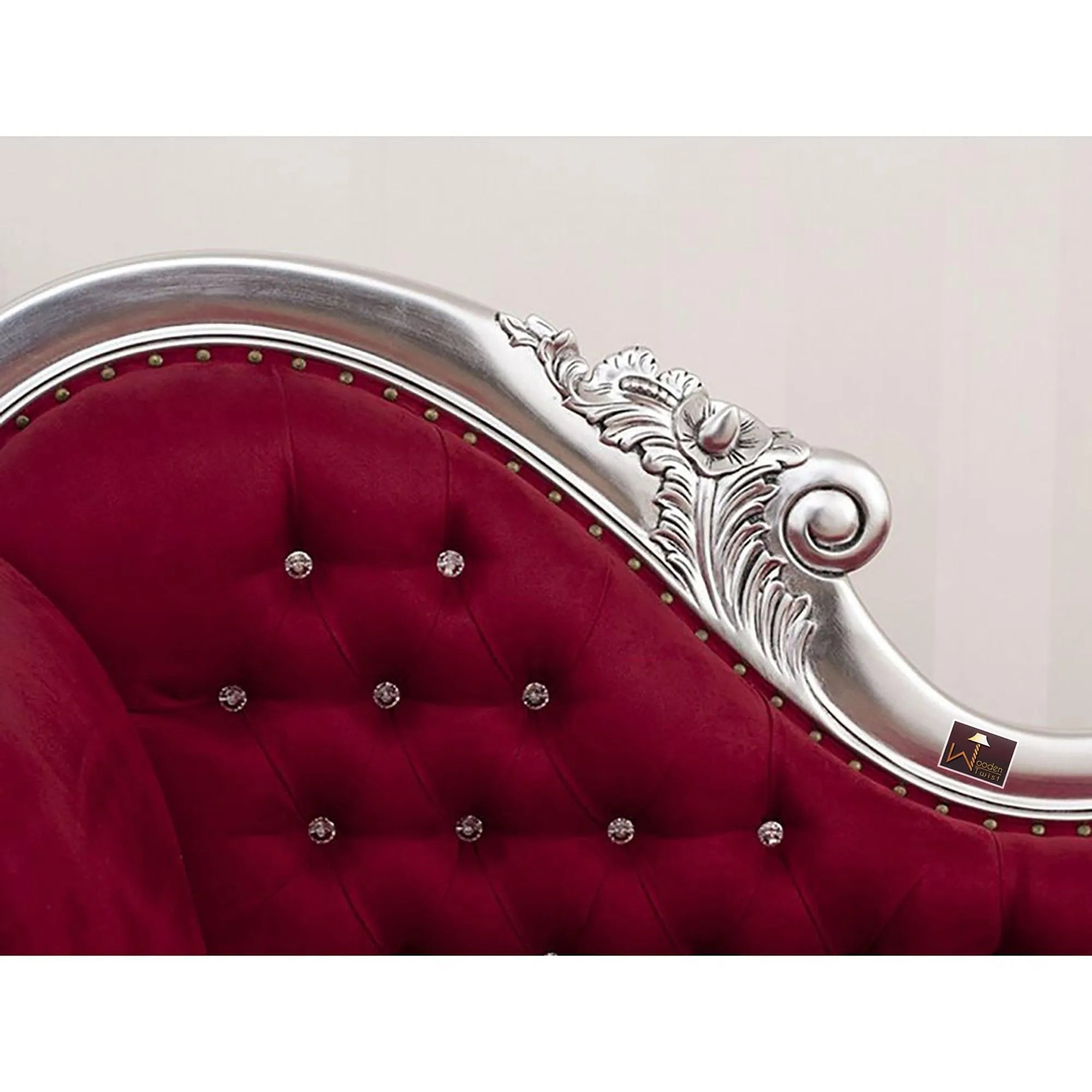 Hand Carved Baroque Style Lacquered Velvet Burgundy Crystal Sw Buttons (Silver) - Wooden Twist UAE