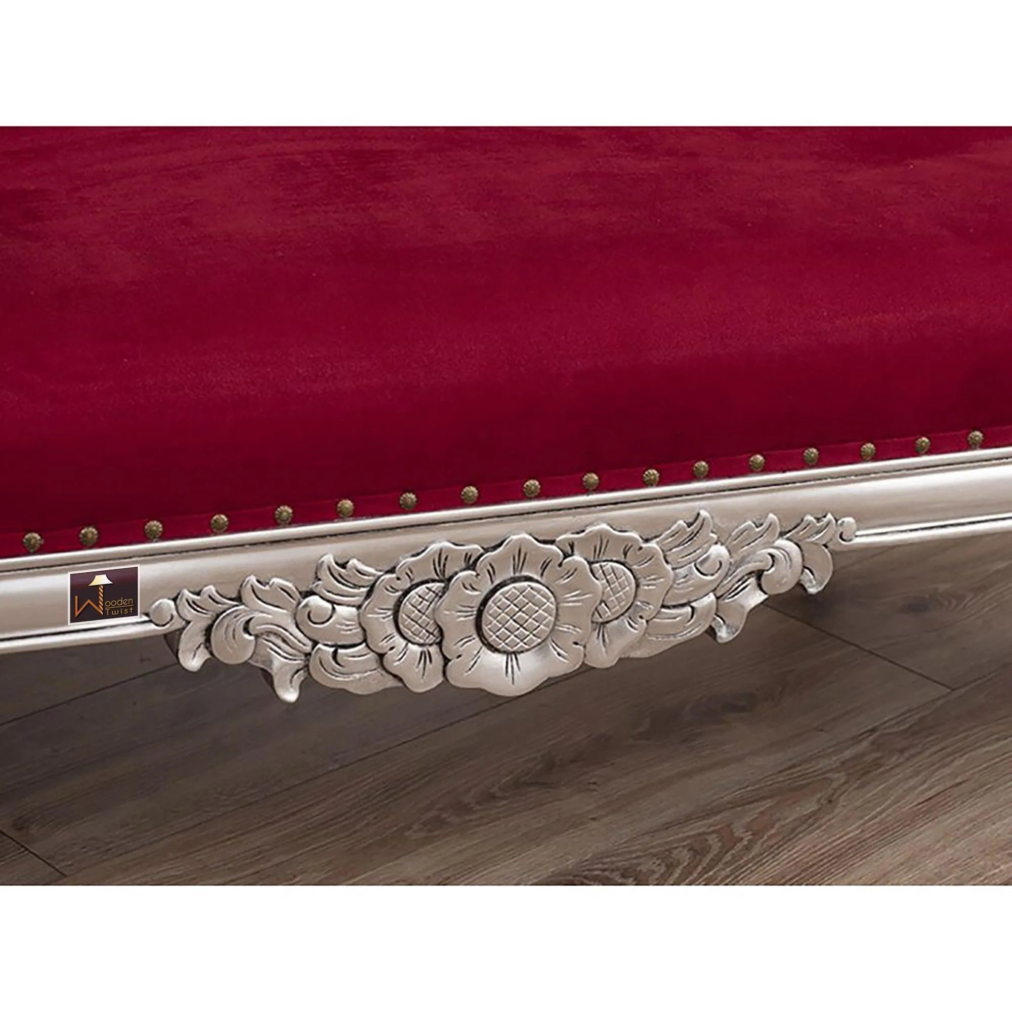 Hand Carved Baroque Style Lacquered Velvet Burgundy Crystal Sw Buttons (Silver) - Wooden Twist UAE