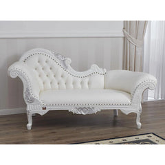 Wooden Hand Carved Modern Baroque Style Chaise Longue Sofa White Lacquered And Silver Leaf - Wooden Twist UAE