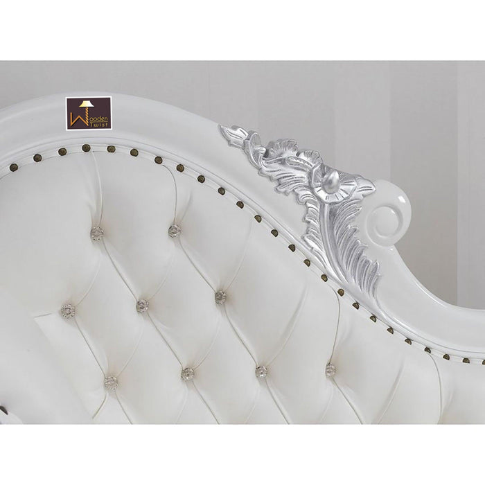 Wooden Hand Carved Modern Baroque Style Chaise Longue Sofa White Lacquered And Silver Leaf - Wooden Twist UAE
