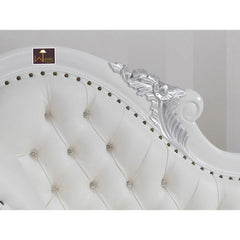 Wooden Hand Carved Modern Baroque Style Chaise Longue Sofa White Lacquered And Silver Leaf - Wooden Twist UAE