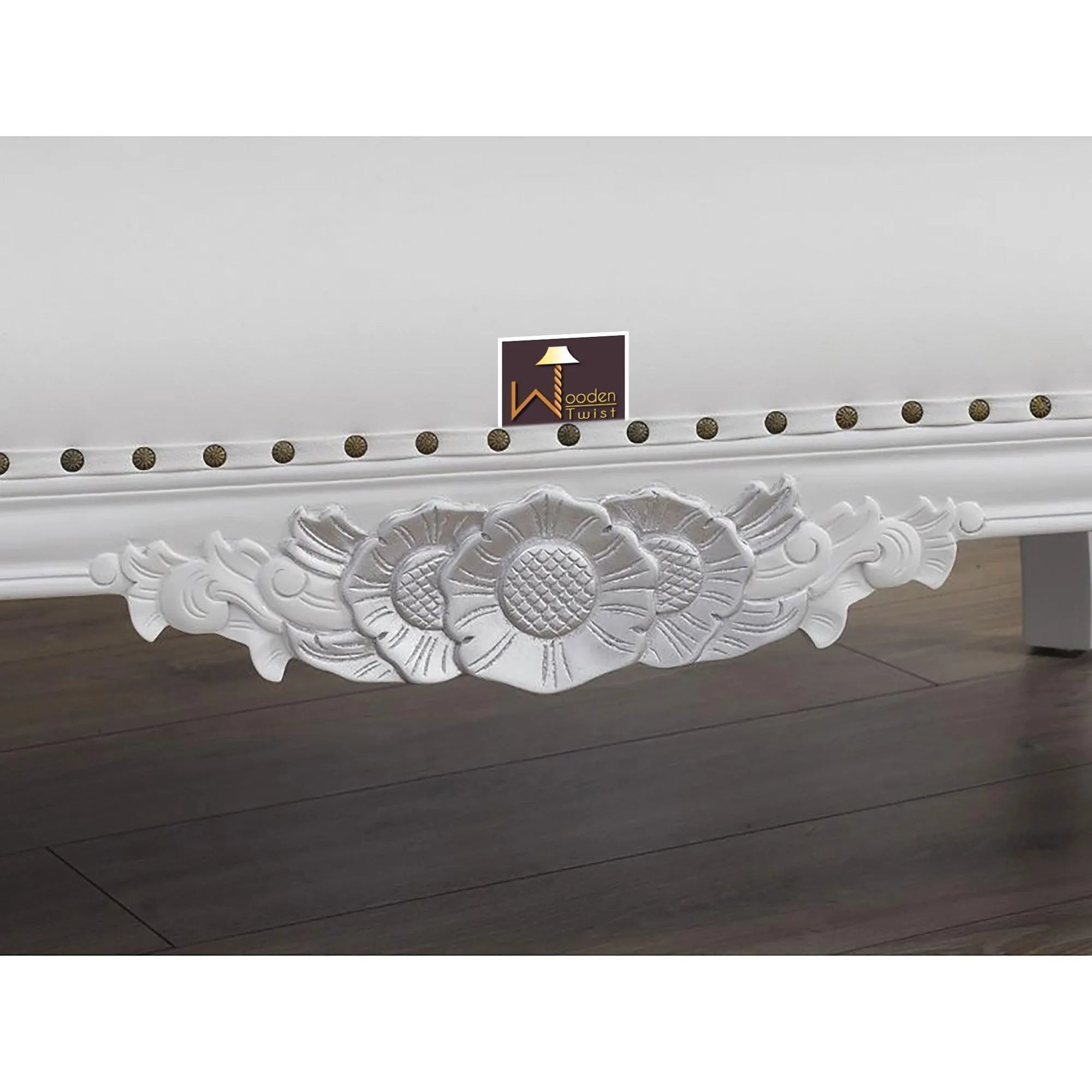 Wooden Hand Carved Modern Baroque Style Chaise Longue Sofa White Lacquered And Silver Leaf - Wooden Twist UAE