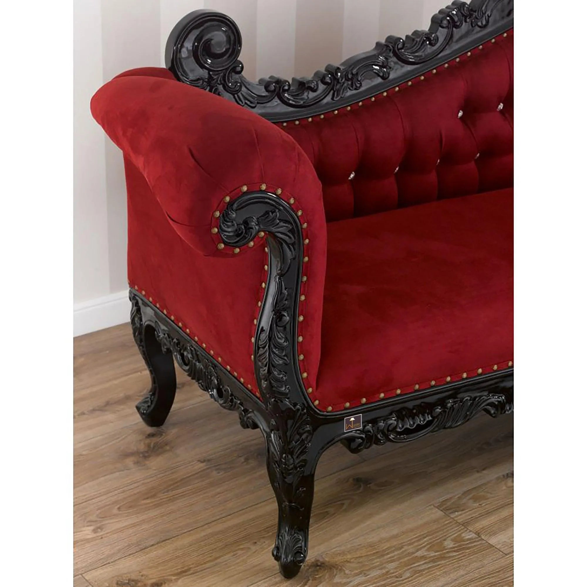 Hand Carved Barock Stil Chaise Longue Sofa Champagner Crystal Teak Wood ( Black ) - Wooden Twist UAE