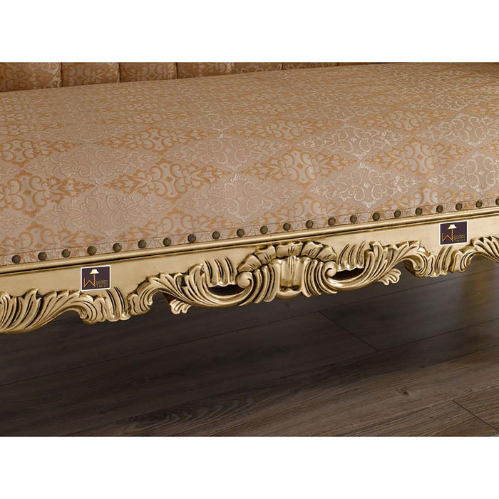 Hand Carved Barock Stil Chaise Longue Sofa Champagner Crystal Teak Wood ( Gold Leaf Damask Fabric ) - Wooden Twist UAE