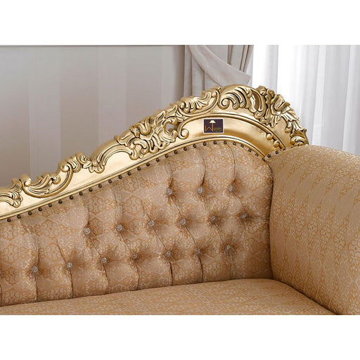 Hand Carved Barock Stil Chaise Longue Sofa Champagner Crystal Teak Wood ( Gold Leaf Damask Fabric ) - Wooden Twist UAE