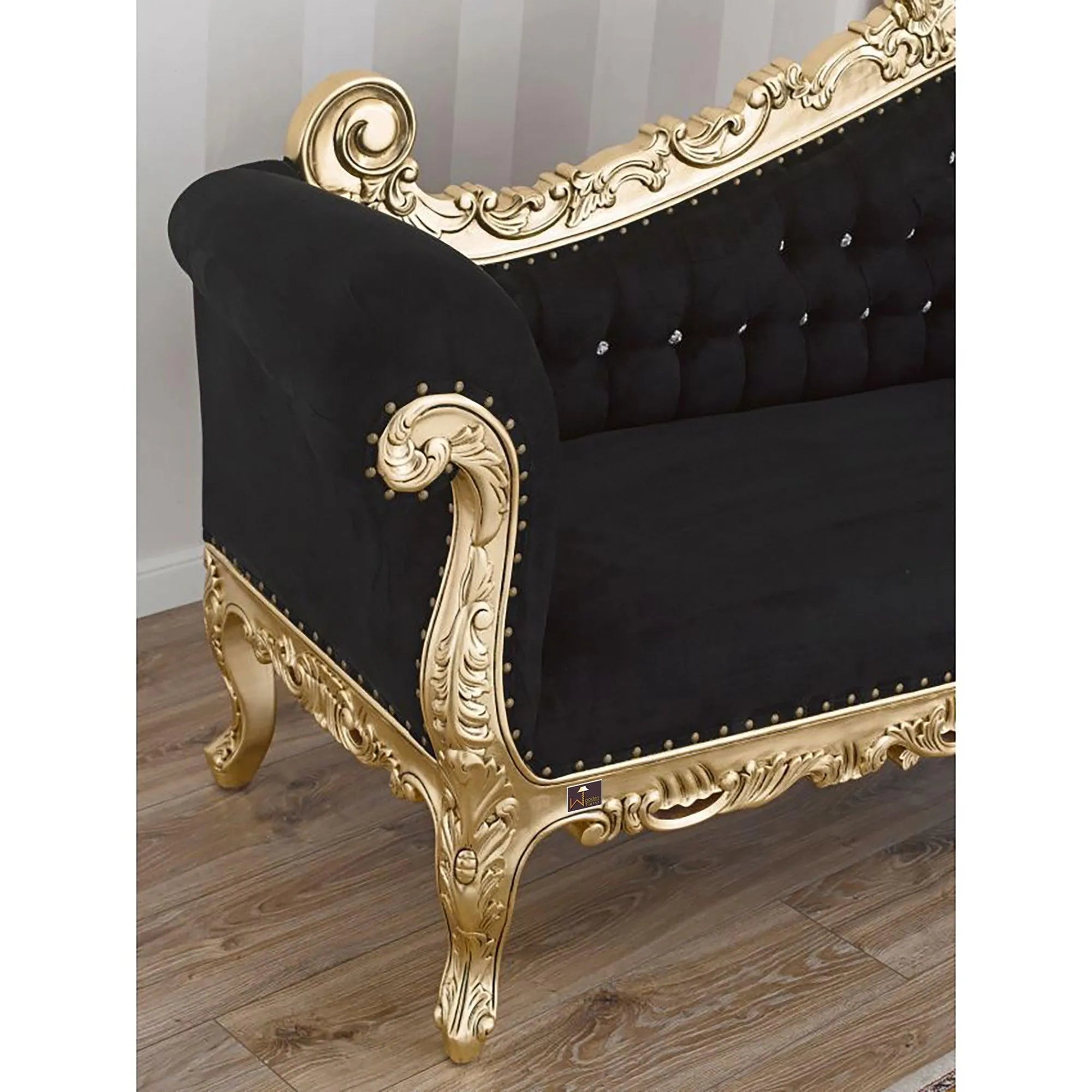 Hand Carved Barock Stil Chaise Longue Sofa Champagner Crystal Teak Wood - Wooden Twist UAE