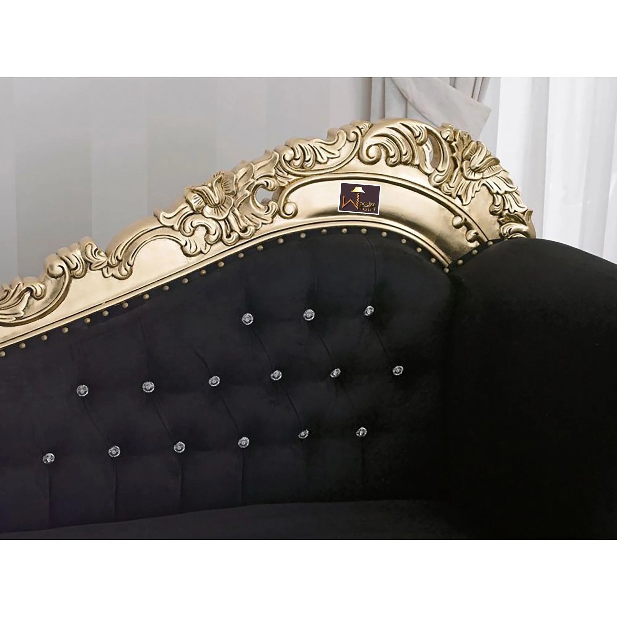 Hand Carved Barock Stil Chaise Longue Sofa Champagner Crystal Teak Wood - Wooden Twist UAE