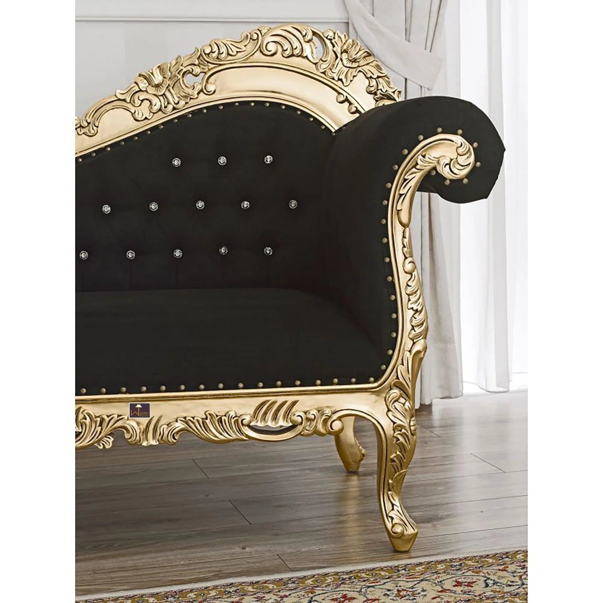 Hand Carved Barock Stil Chaise Longue Sofa Champagner Crystal Teak Wood - Wooden Twist UAE