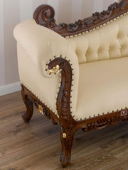 Hand Carved Barock Stil Chaise Longue Sofa Champagner Crystal Teak Wood (Brown & Gold) - Wooden Twist UAE