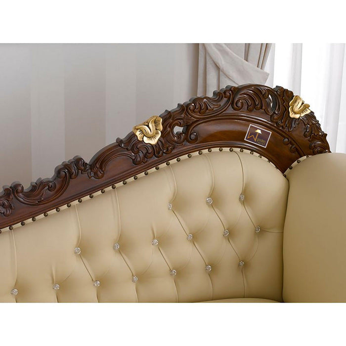 Hand Carved Barock Stil Chaise Longue Sofa Champagner Crystal Teak Wood (Brown & Gold) - Wooden Twist UAE
