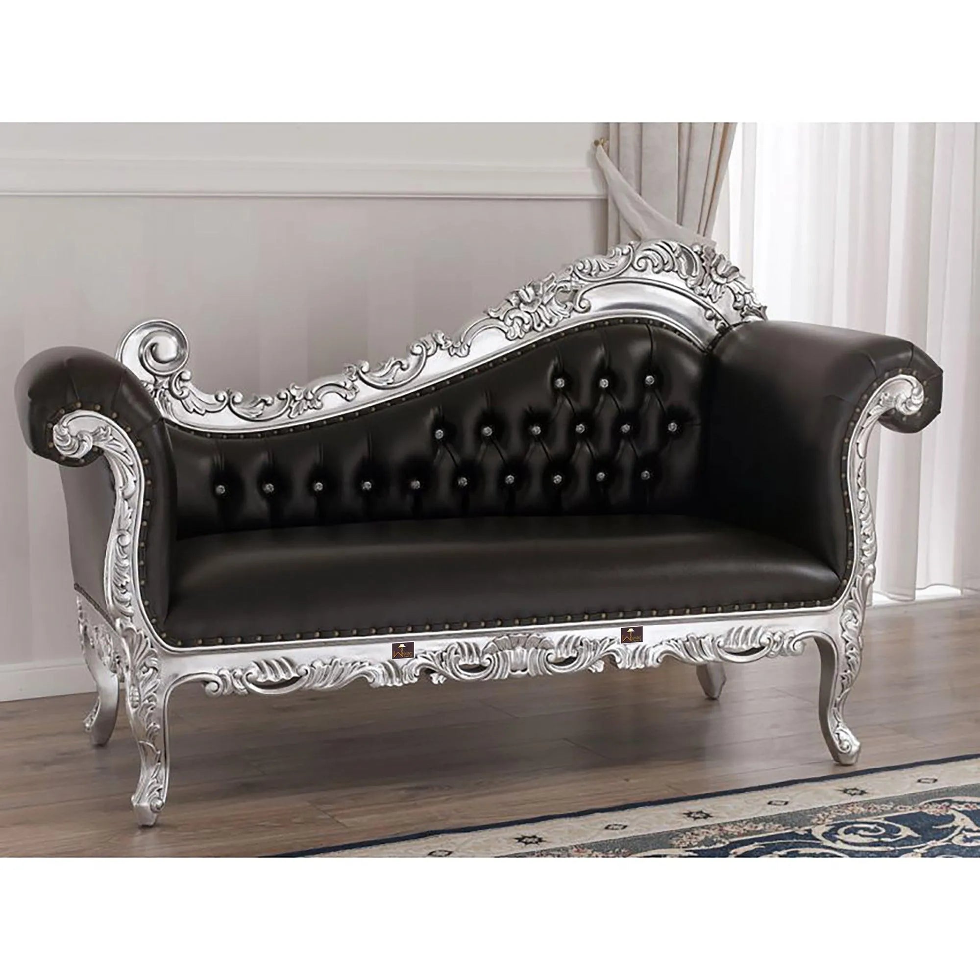 Hand Carved Barock Stil Chaise Longue Sofa Champagner Crystal Teak Wood - Wooden Twist UAE